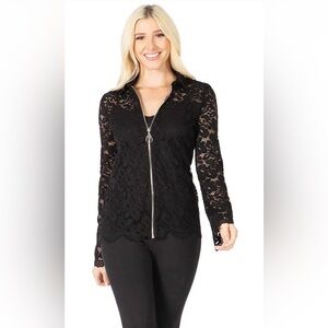 VERTIGO‎ Collared Black Zip‐Up Lace Jacket Size XS